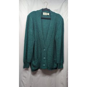 Separate Issue Women's L Teal Green Chunky Knit Cardigan Sweater Button Front